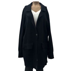 Free People Black Ribbed Knit Long Cardigan Jacket Single Button Pockets Women L